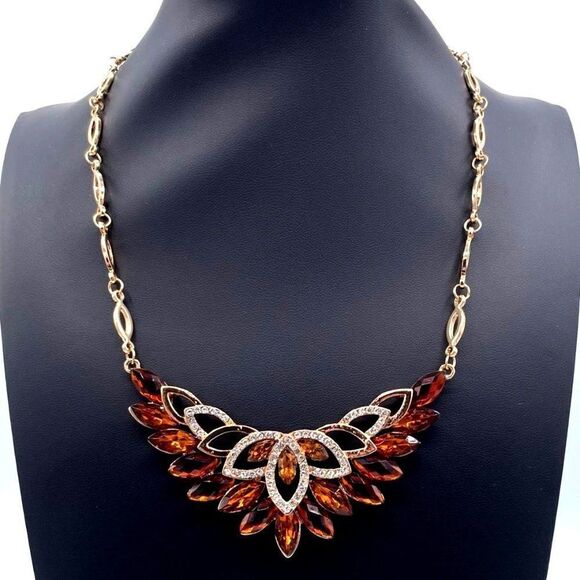 Yellow Gold with Topaz and Diamond Crystal Center Drop Adjustable Necklace - Picture 6 of 7